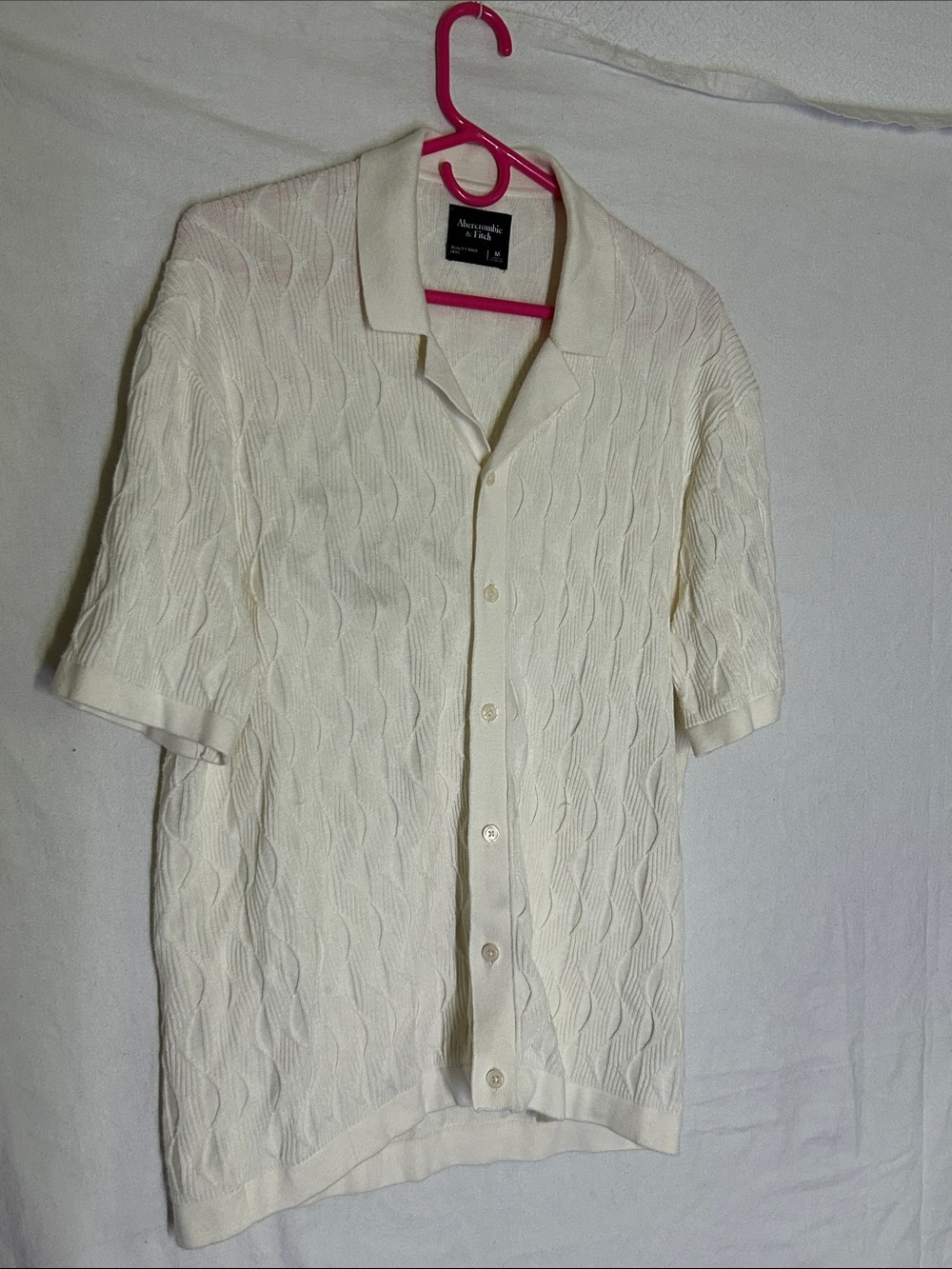 Abercrombie & Fitch Cream Knit Short-Sleeve Button-Down Shirt